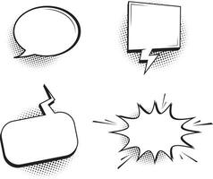 Set of comic effect shape with pop art style. Comic speech bubbles halftone dot background. Comic surprise, attention and lightning effect vector