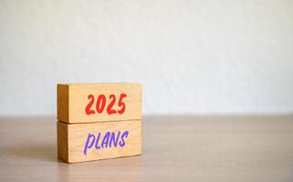 2025 plans in wooden blocks. Setting goal, target for next year. Plan and tasks. Financial management in company. Business and finance concept photo