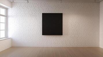 An empty room with a black square on the wall photo