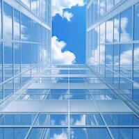A view of a building with windows and a sky photo