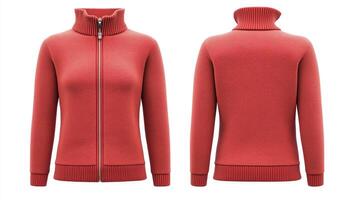 Red women's zip up jacket mock up photo