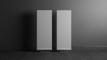 Two tall white columns in a dark room photo