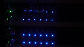 Close-up of flashing LED lights in data center network video