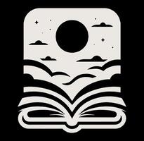 An open book with clouds and a moon in the sky vector
