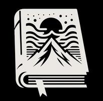 An open book with mountains and a sun in the background vector