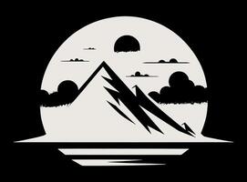 A mountain with clouds and a sun. vector