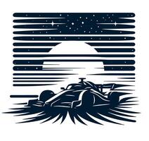 A racing car in the night sky with the moon in the background vector