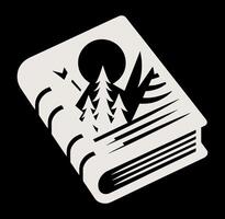 A book with a mountain and trees on it with a background. vector