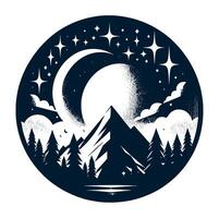A mountain with trees and a moon in the sky vector