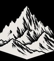 A mountain range is shown in a black and white drawing vector