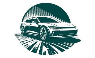 A car driving on the road in a circle vector