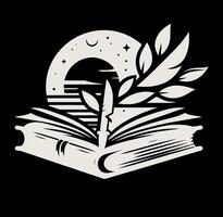 An open book with a leaf on it and a star in the sky vector