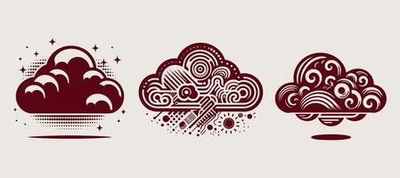 Three different types of clouds and rain on gray. vector