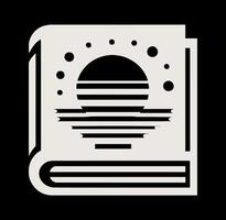 A black and white image of a book with a sun in the background vector