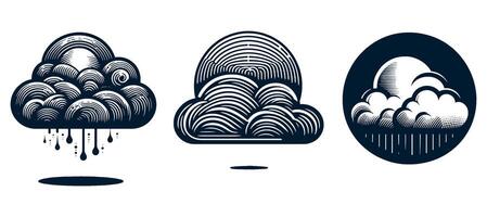 Three different types of clouds with rain drops vector