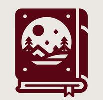 A book with a mountain and trees of it on gray. vector