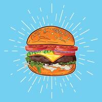 Hamburger with vintage style and blue background vector