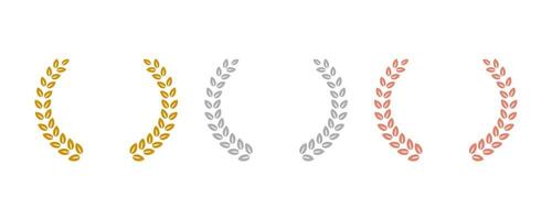 Laurel wreath of victory icon. Set of gold, silver and bronze medals. Laurel frame ranking decoration. Set best seller icon design with laurel. vector