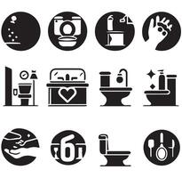 Different Clean Bathroom Icons Silhouette on a White Background vector