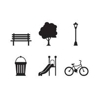 Minimalist Park Elements Silhouettes Trees, Benches, and Paths vector
