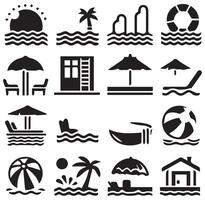 Collection of Travel Elements Silhouettes on a Clean White Background vector