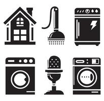 Various House Appliances Silhouette on a White Background vector