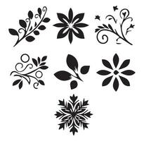 Collection of Unique Floral Pattern Silhouettes in Monochrome vector