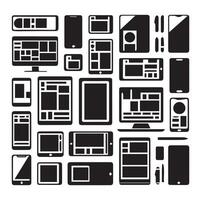 Different Digital Device Interfaces Silhouette on a White Background vector