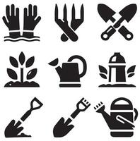 Gardening Icons Different Silhouette on a White Background vector