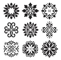 Various Flower Pattern Silhouettes in Black and White Background vector