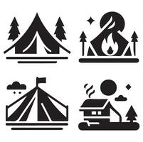 Minimalist Camping and Tent Silhouettes on a White Background vector