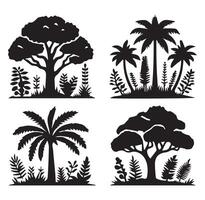 Trees and Plants Different 4 Silhouette on a White Background vector