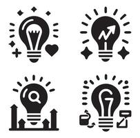 Unique Light Bulb Icon Silhouettes for a Minimalist Design on a White Background vector