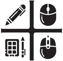 Unique Digital Tools Icons Pen, Mouse, etc. Silhouette on a White Background vector