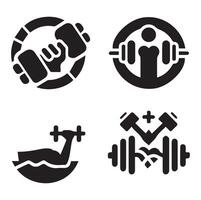 Four Different type Gym and Exercise Icons Silhouette on a White Background vector