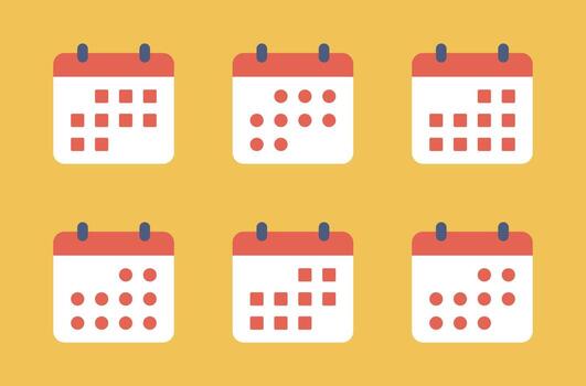 Calendar, event icon set collection in flat style. Date, schedule color sign symbol vector