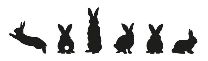 Easter Bunny Silhouette Set Isolated On White Background. Collection Of Different Rabbit For Poster Design, Banners, Advertisement, Marketing, Social Media, Web. Happy Easter Illustration Icon. vector