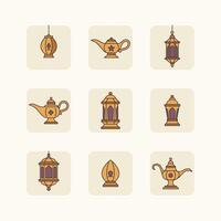 A collection of 9 traditional and modern lamps representing Middle Eastern aesthetics. vector