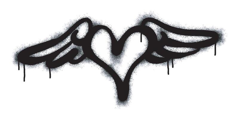 Spray graffiti heart sign painted black on white. Symbol of love falling in heart. isolated on white background. heart symbol illustration