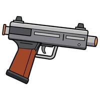 A gun with a red handle and a black barrel vector