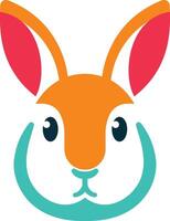 a cartoon rabbit head with a blue and orange background vector