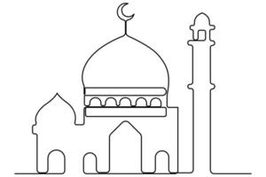 One line drawing of a mosque for Islamic calligraphy and design vector