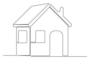 Continuous house one line drawing minimalist architectural sketch vector
