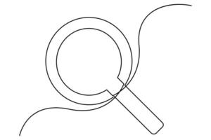 Continuous line magnifying glass sketch vector
