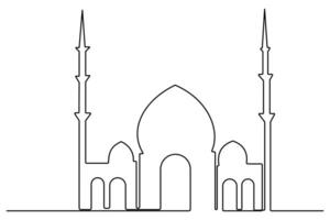 Continuous mosque one line drawing for minimalist Islamic art vector