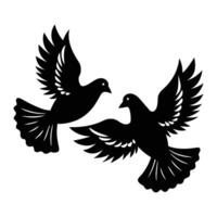 two black birds flying in the air on a white background vector