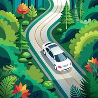 car driving on a winding road through the forest vector