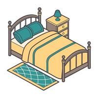 a bed with a green blanket and a lamp vector