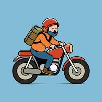 a man riding a motorcycle with a backpack on it vector