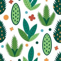 a pattern with green leaves and dots vector